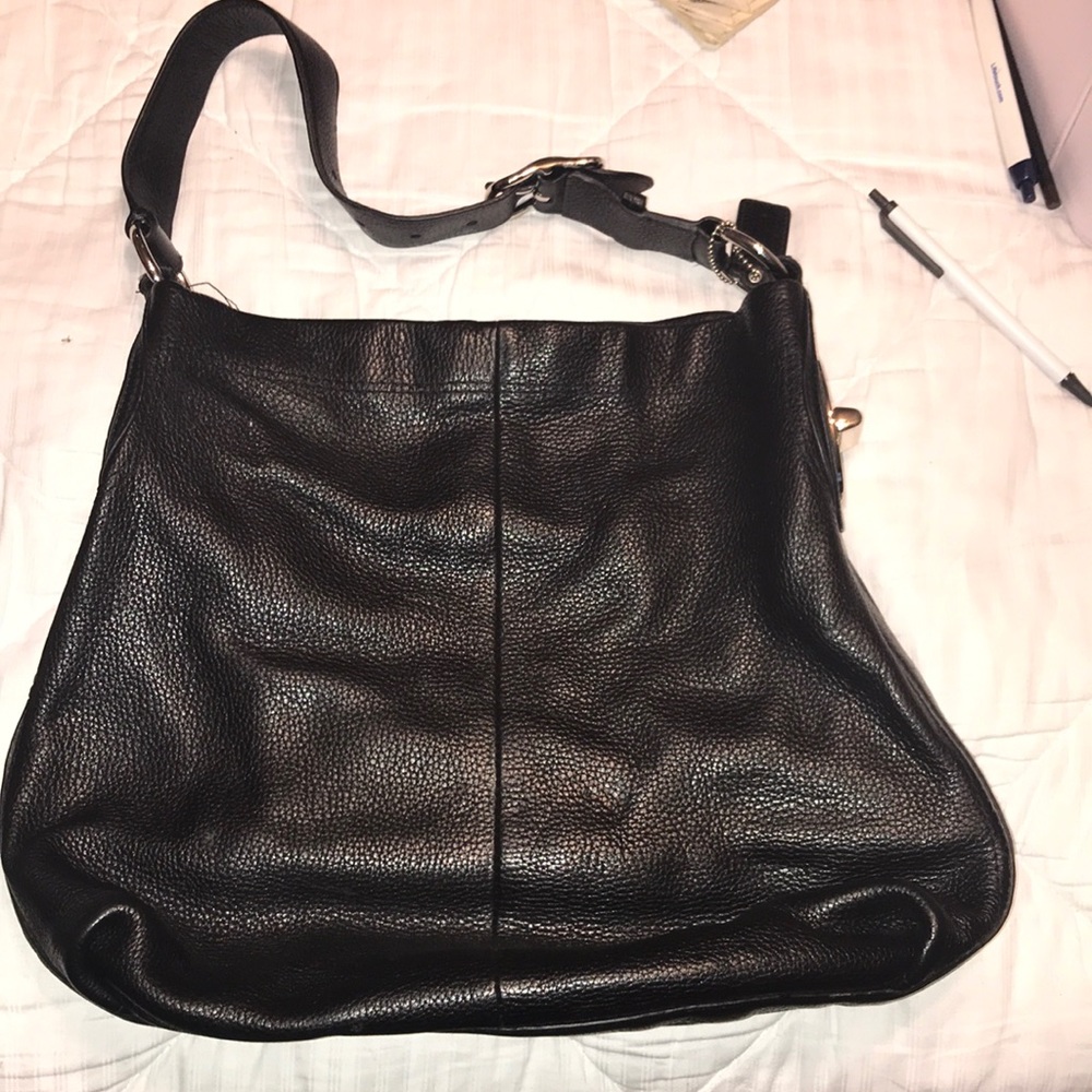 Large black textured leather Coach bag